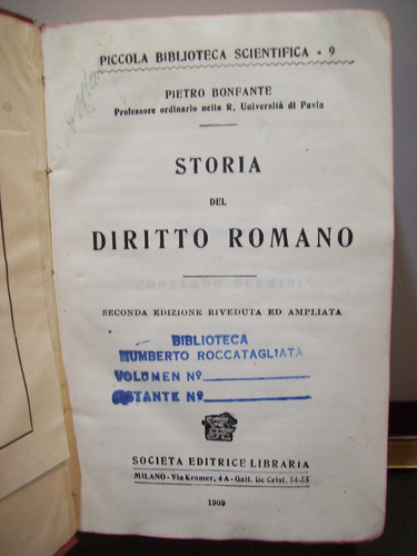Adp Storia Del Diritto Romano Pietro Bonfante / Milano 1909