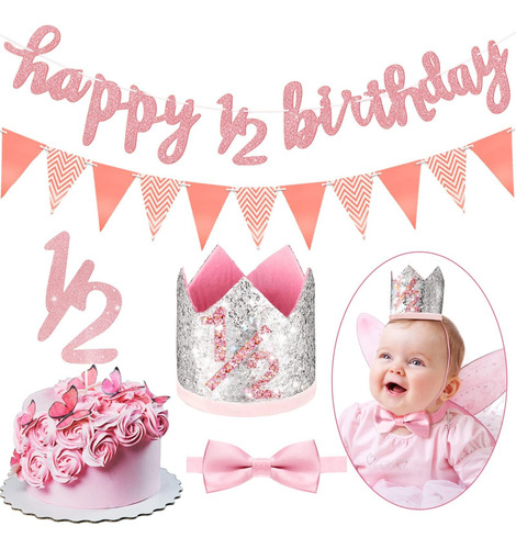 Banner Spakon Glitter De Medio Cumpleaños De 6 Meses Banner