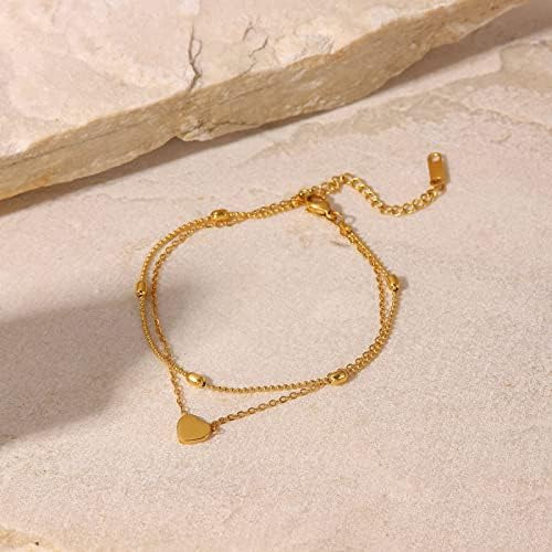 Tobilleras Con Corazón En Capas Doradas Para Mujeres Y Niñas