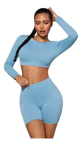 Conjunto Deportivo- Ref. 5120- Azul- Biker + Crop Top