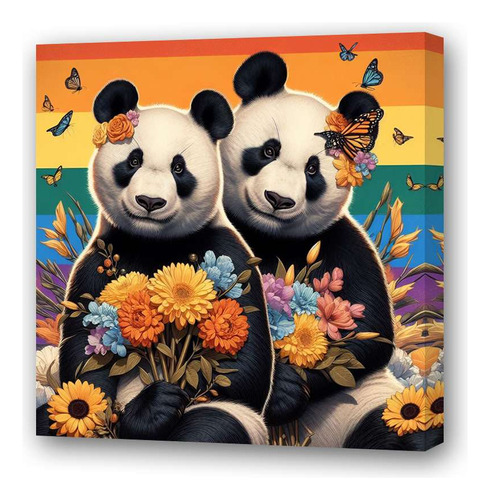 Cuadro 45x45cm Oso Panda Gay Pride Orgullo Bandera Flor