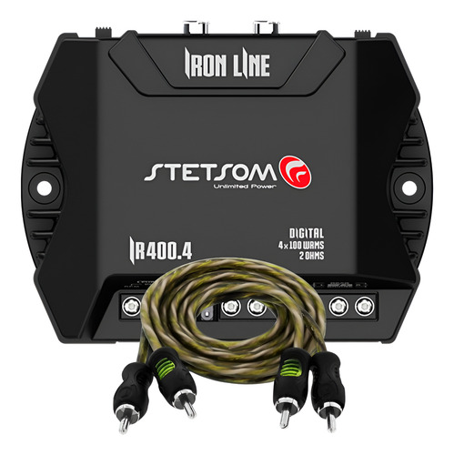 Modulo Ir400.4 Stetsom 400w + Cabo Rca 1m S300 Pro Injetado Cor Preto
