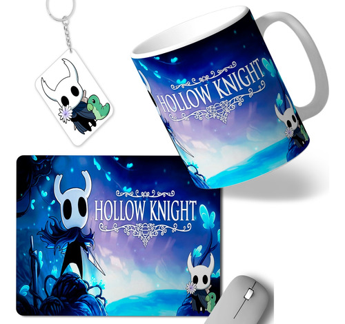 Set Tazón Hollow Knight Mouse Pad Y Llavero Videojuego Blue