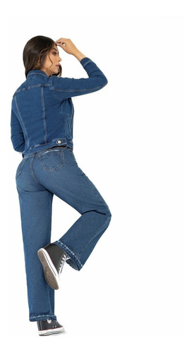 Imagen 2 de 2 de Jean Dama Boyfriend Indigo Rigido Bota Flared Ref:10021087
