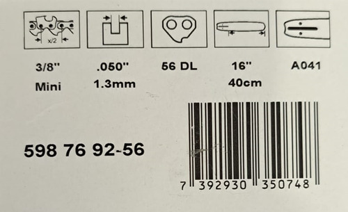 Sabre Husqvarna 16 56d 3/8 1.3 Mm 236/236e/135e 598769256