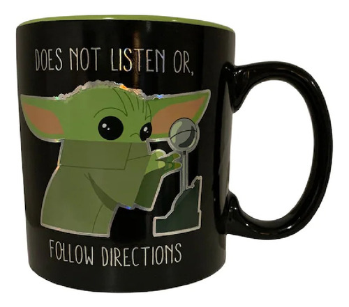 Taza Jumbo Baby Yoda Grogu Cerámica Metalizada 591ml Color Negro Baby Yoda Metalizada