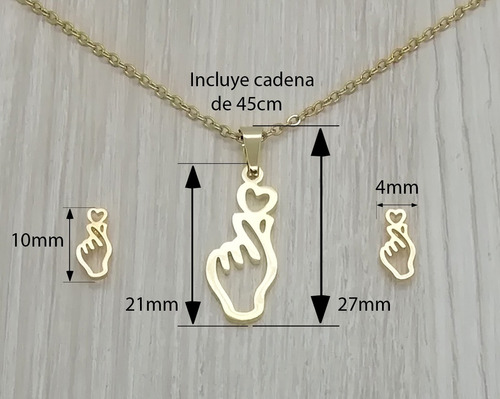 Imagen 4 de 4 de Juego Collar Y Aretes Diseño Manita Chapa De Oro 22k M3123