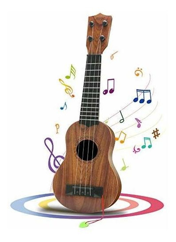 Guitarra Para Niños De Plastico 17 Pulgadas Con 4 Cuerdas Marrón