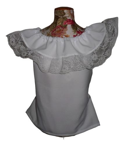 Blusa Campesina Blanca C/puntilla Pericon Talle 4 Aprox !!!