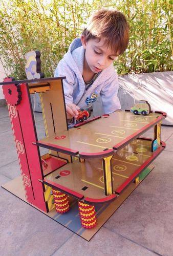 Estacion De Servicio Madera Elevador 2 Rampas Infantil Niños