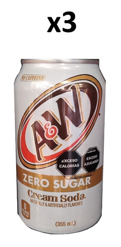 A & W Refresco De Raiz 3 Latas Root Beer Cream Soda 355ml