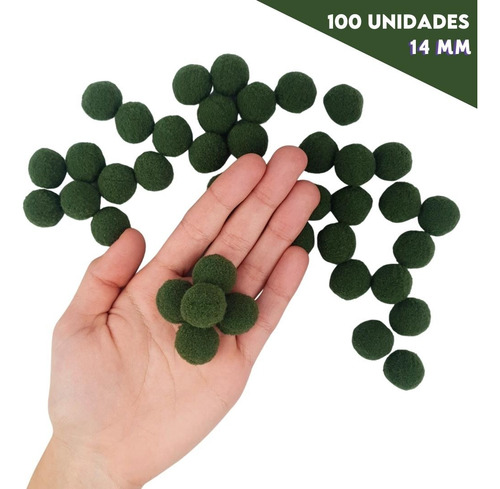 Pompom Verde Musgo 14mm - Com 100 Unidades - Mgx