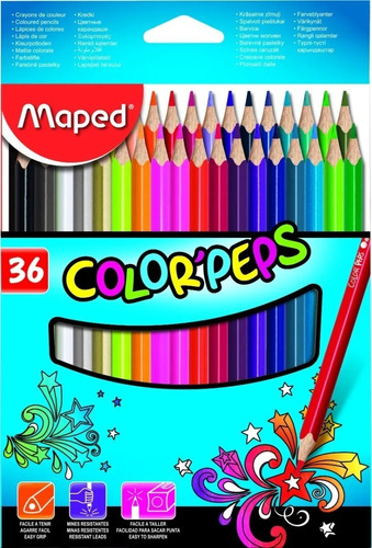 Lápices De Colores  Maped  X 36  Largos Con Dorado Plateado 