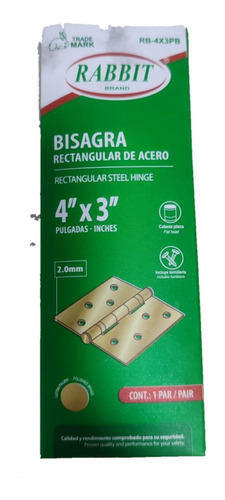 Bisagra Rectangular Zincada 4x3 Latón Pulido