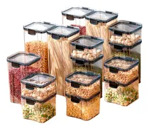 Comprar Pack, Set De 15 Táperes Herméticos Ravena - Tarros Organizadores Resistentes, Encastrables Y Apilables - Juego De Recipientes Para Cocina