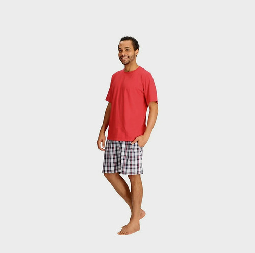 Pijama Corto Algodón Mota Talla S Color Rojo Mt30189