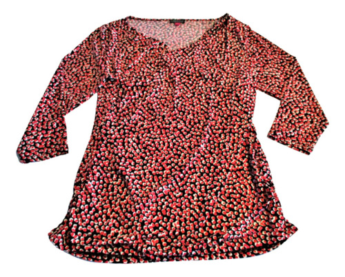 Blusa Mujer Rojo-negro -manga 3/4 -cuello Cruzado - Large -