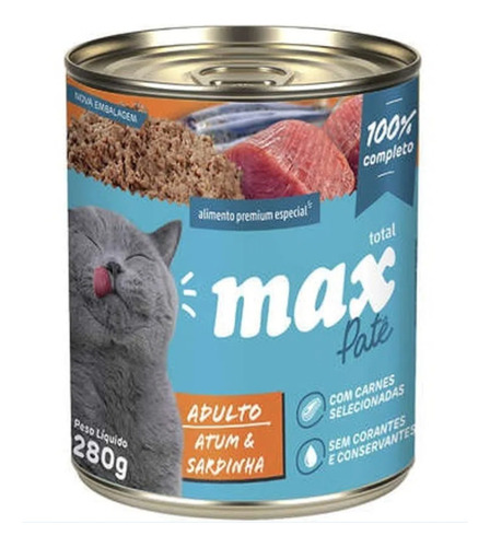 Ração Umida Max Cat Lata Gatos Adultos Atum Sardinha 280g