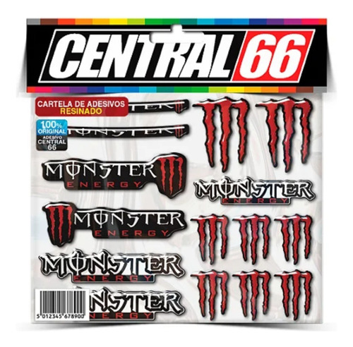 Kit 14 Adesivos Monster Vermelho Resinado