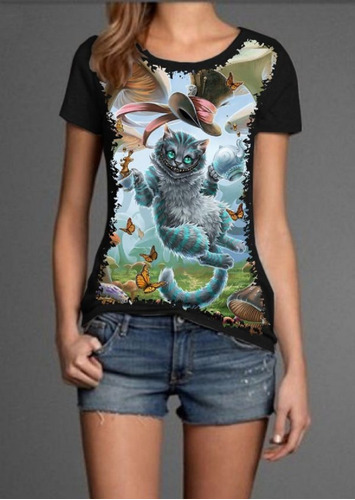 Blusa Babylook Divertida Gato De Cheshire Filme