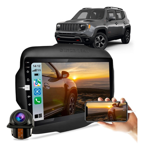 Kit Multimidia 9  + Câmera + Moldura Jeep Renegade 15 A 2025