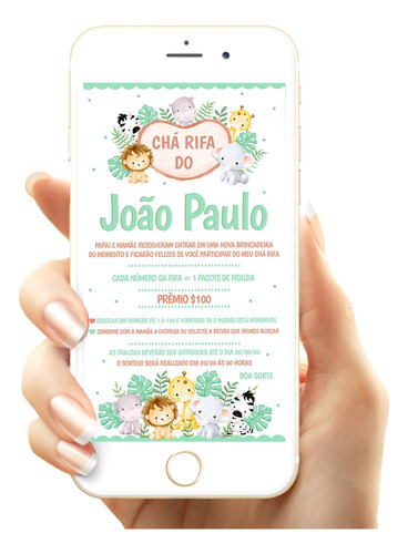 Convite Digital Chá Rifa Safári Menino