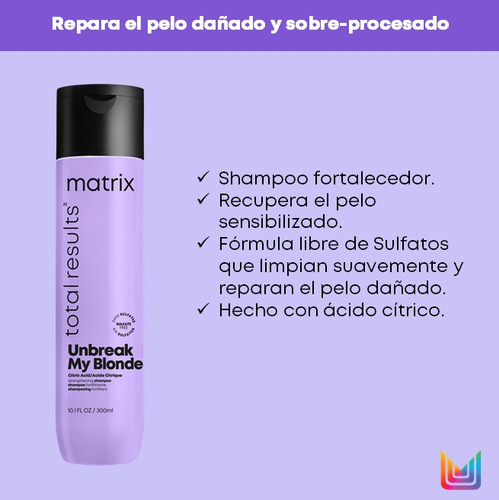 Imagen 2 de 5 de Shampoo Reparador Unbreak My Blonde X300ml Matrix