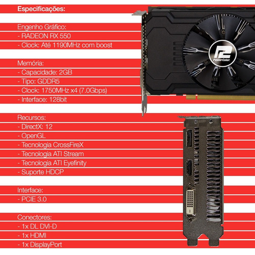 Placa De Vídeo Power Color Radeon Rx 550 2gb Gddr5 128 Bits