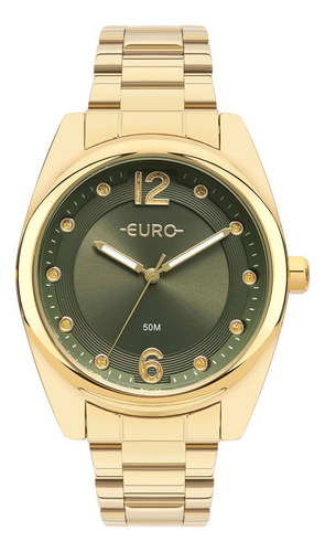 Relógio Feminino Euro Metal Dourado A Prova D'água 24h