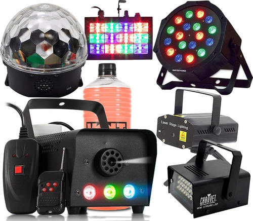 Super Kit Festa Iluminação Dj Balada Máquina 600w Strobo Rgb