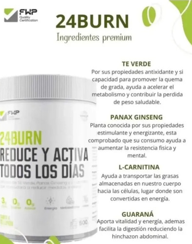 24 Burn Reduce Y Activa Fwp 500g Té De Limón