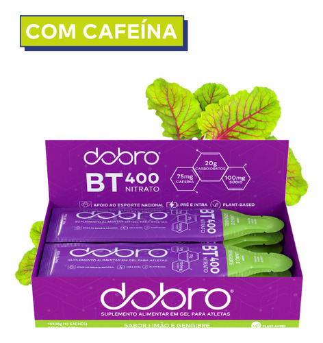 Bt Nitrato Gel 75mg Cafeína 10 Sachê De 30g Cada - Dobro Sabor Limão com Gengibre