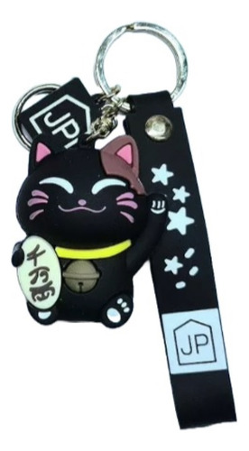 Llavero Y Correa De Goma Personaje Gato De La Fortuna Colors Negro