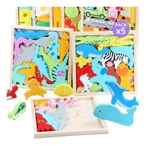 Comprar Pack X5 Juegos De Encastre Figuras Montessori Animales Dinos