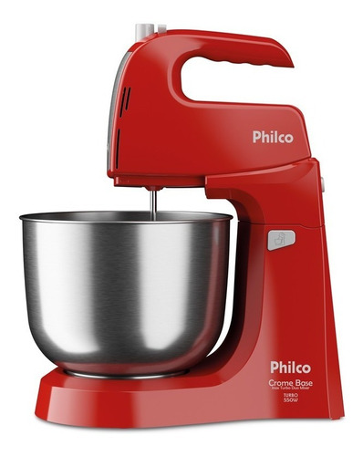 Batedeira Crome Base Inox Turbo Duo Mixer Vm Philco 127v Cor Vermelho Frequência 60hz 110v