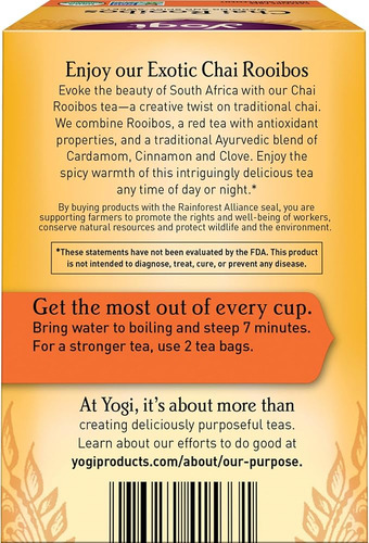 Yogi Tea, Caja De Té De Chai Rooibos, 16 Sobres