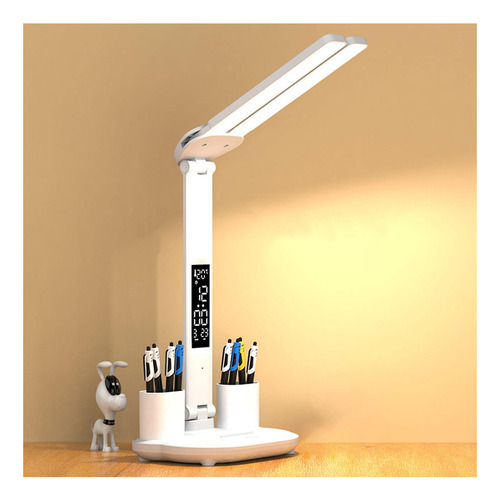 Lámpara De Escritorio Led Recargable Con Reloj Fecha