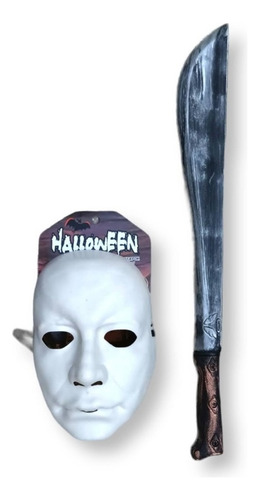 Máscara De Michael Myers Con Machete Halloween Color Blanco Y Negro