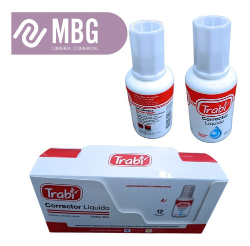 Imagen 3 de 7 de Corrector Liquido 20ml. Trabi En Frasco Con Pincel X 12