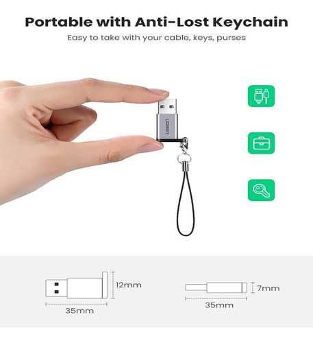 Imagen 3 de 7 de Adaptador Usb 3.0 A Tipo C Ugreen Convertidor Hembra Otg