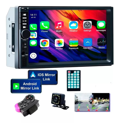 Auto Estéreo Con Pantalla Touch Display Hd 1080p Con Cámara Trasera Estacionamiento 2 Din Gps Con Mirror Link Compatible Con Android E Ios