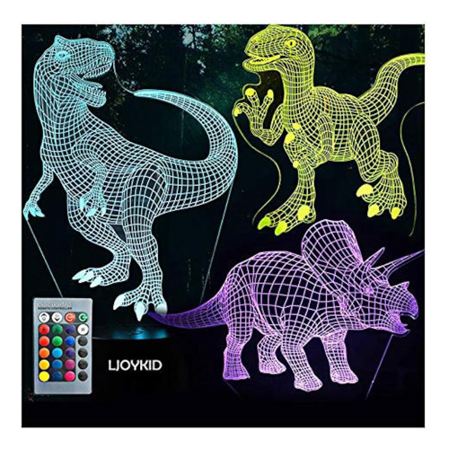 Luz De Noche De Dinosaurio 3d - Lámpara De Ilusión 3d...