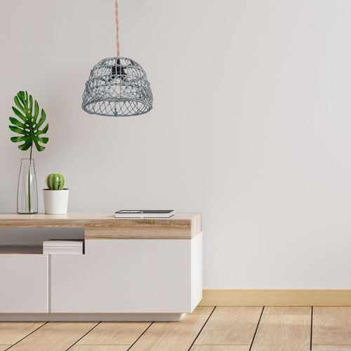 Lámpara Colgante De Mimbre Natural, Pantalla Elegante Azul