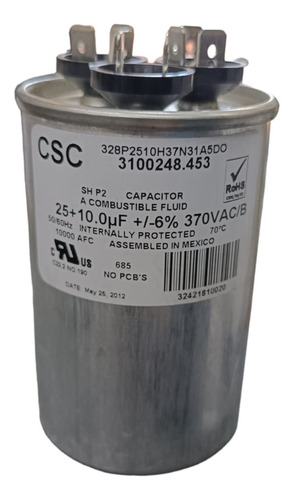 Csc Capacitor Doble 25 + 10uf 370vac +/-6% Poliequipos