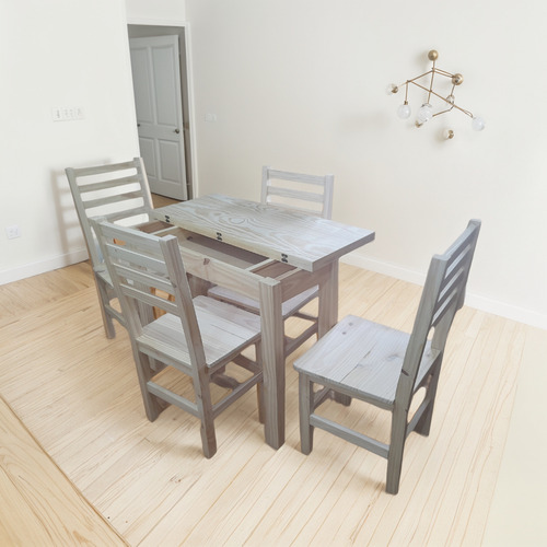 Mesa Libro Extensible + 4 Sillas, Living Comedor, En Pino