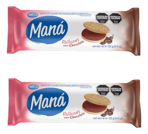 Pack X2 Galletitas Mana Vainilla Rellenas De Chocolate 152g