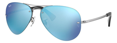 Gafas de sol Ray-Ban RB3449 Standard con marco de metal color polished gunmetal, lente blue espejada, varilla polished gunmetal de metal