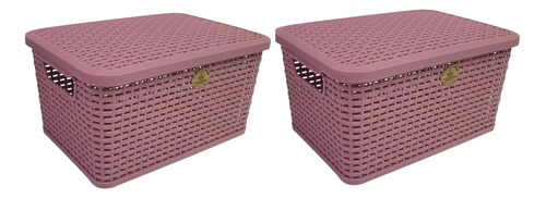 Paq C/2 Cesta Chica De Plástico Rattan C/tapa Marca Ardilla