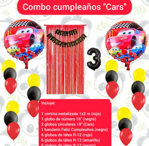 Combo Decoración Cumpleaños Cars Cortina Banderin Globos