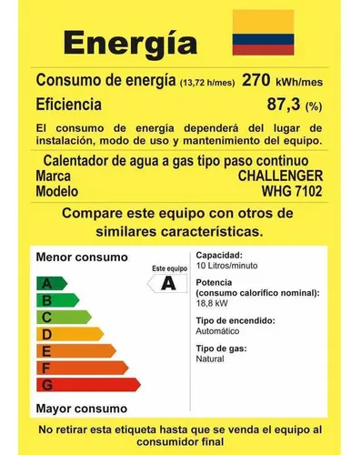 Calentador Agua Challenger Gas 10lt Tiro Natural Whg 7102